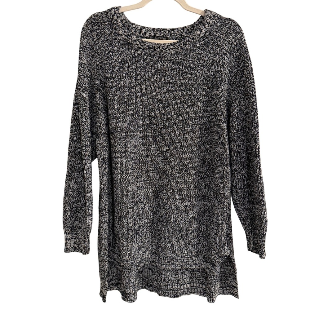 EXPRESS Women's Speckled Knit Sweater Long Sleeve Crew Neck Casual Tunic Size M